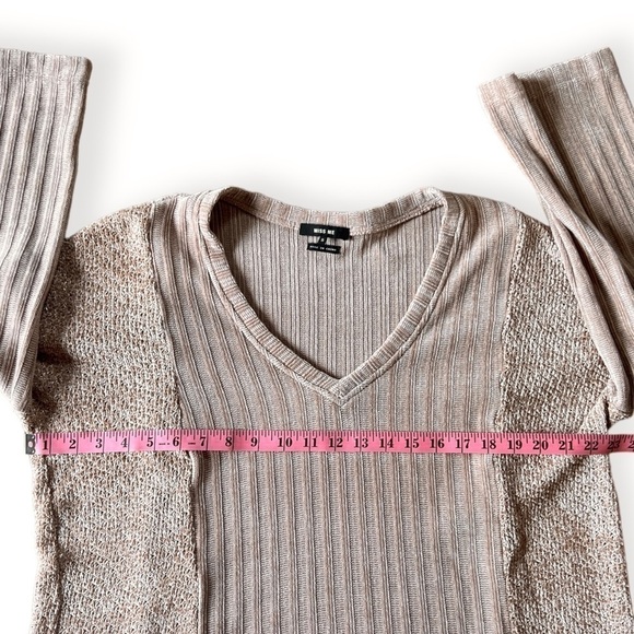 Miss Me Taupe / Dusty Rose Soft Knit Chenille V-Neck Oversized Sweater, Small - Picture 8 of 8